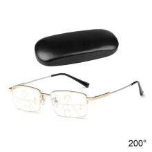 (200 Degree, Glod) Far/Near Dual-Use Reading Glasses Multi-focus Anti-blue Progressive-Type Presbyopic Glasses for Men Women