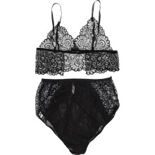 1 Set Damenwäsche Mit Charmanten Spitzen, Schwarz