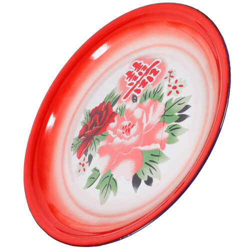 2Stück Emaille Rundteller Chinesisch Art Gemüse Tablett