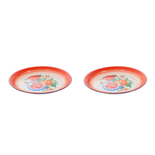 2Stück Emaille Rundteller Chinesisch Art Gemüse Tablett 1