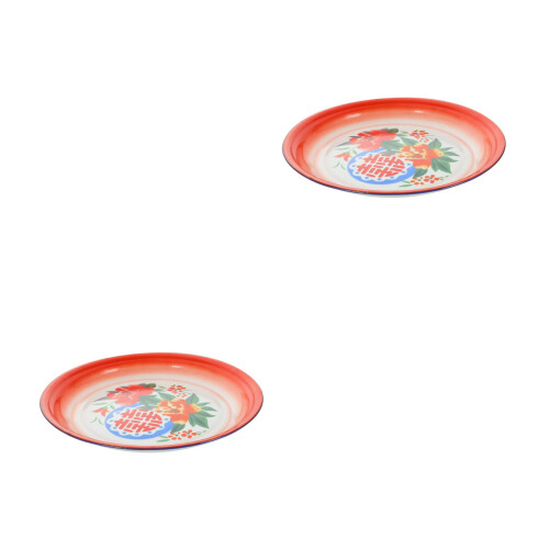 2Stück Emaille Rundteller Chinesisch Art Gemüse Tablett 2