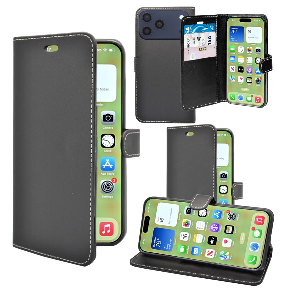 (Black) For Apple Iphone 17 Pro Wallet Flip Pu Leather Card Slot Pouch Case Black 3478965283610