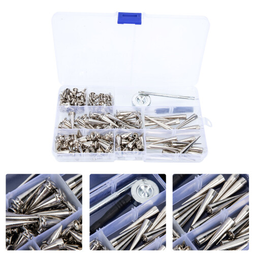 100Ensembles Rivets Cuir Métal Argent Kit Accessoires Ceintures DIY 2