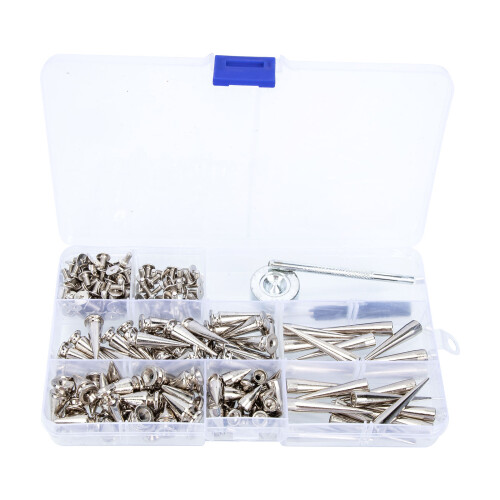 100Ensembles Rivets Cuir Métal Argent Kit Accessoires Ceintures DIY 1