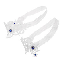 2Pcs White Lace Wedding Garters With Rhinestone Adjustable Bands