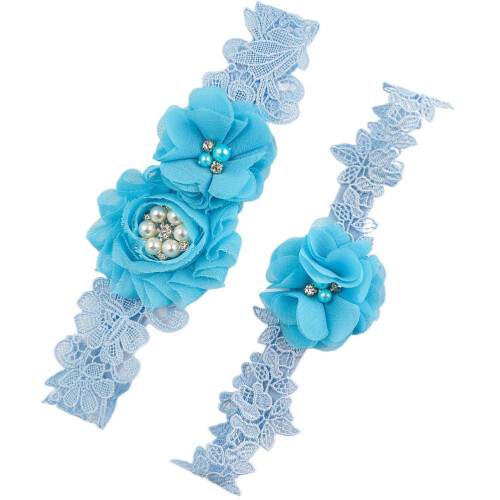2Stück Strumpfband Himmelblau 50-65cm Spitze