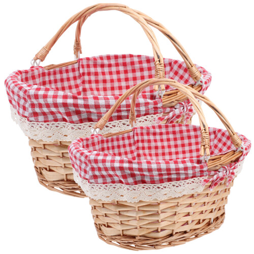 2Stk. Organizer Korb Gewebte Picknickkörbe Rot Kariert