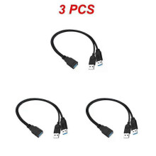 (3Pcs) 30cm USB 3.0 to USB 3.0 2.0 USB Female to Dual USB Male Extra Power Data Y One Point Two Extension Cable Computer Adapter Cable