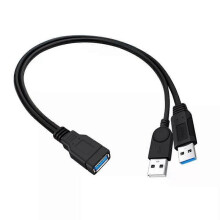 (1Pcs) 30cm USB 3.0 to USB 3.0 2.0 USB Female to Dual USB Male Extra Power Data Y One Point Two Extension Cable Computer Adapter Cable
