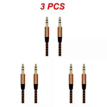 (gold, 3pcs) 1~8PCS Nylon Jack Aux Cable 3.5 Mm To 3.5mm Audio Cable Male To Male Gold Plug Car Aux Cord For 1m hOT