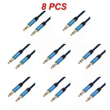 (blue, 8pcs) 1~8PCS Nylon Jack Aux Cable 3.5 Mm To 3.5mm Audio Cable Male To Male Gold Plug Car Aux Cord For 1m hOT