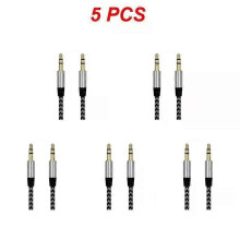 (silver, 5pcs) 1~8PCS Nylon Jack Aux Cable 3.5 Mm To 3.5mm Audio Cable Male To Male Gold Plug Car Aux Cord For 1m hOT