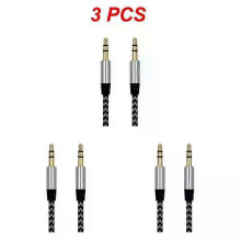 (silver, 3pcs) 1~8PCS Nylon Jack Aux Cable 3.5 Mm To 3.5mm Audio Cable Male To Male Gold Plug Car Aux Cord For 1m hOT