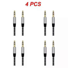 (silver, 4pcs) 1~8PCS Nylon Jack Aux Cable 3.5 Mm To 3.5mm Audio Cable Male To Male Gold Plug Car Aux Cord For 1m hOT