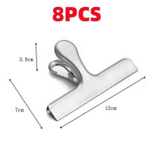 (L 12CM, 8pcs) 1~8PCS Stainless Steel Food Sealer Clip Dust-proof Storage Bag Sealing Document Receipt Ticket Clamp Packing for Home Kitchen