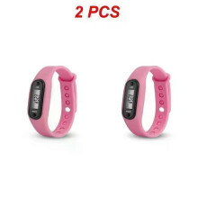 (pink, 2pcs) 1/2PCS Sport Smart Wrist Watch Bracelet LCD Display Fitness Gauge Step Tracker Digital Pedometer Run Walking Calorie Counter