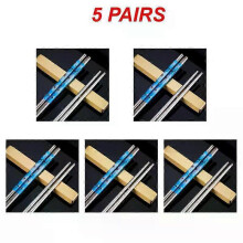 (5Pairs, A2) 1/5/10 Pairs Stainless Steel Chopsticks Reusable Sushi Chopsticks Set Non-slip Chinese Food Metal Sticks Tableware Kitchen Tool