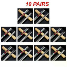 (10Pairs, A3) 1/5/10 Pairs Stainless Steel Chopsticks Reusable Sushi Chopsticks Set Non-slip Chinese Food Metal Sticks Tableware Kitchen Tool
