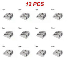 (silver, 12PCS) 1-12PCS Double Holes Precision Lipstick Cosmetic Pencil Sharpener For Eyebrow Lip Liner Eyeliner Pencil Gift School Suppli
