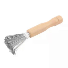 (1PC) 1pc Hair Brush Cleaner Mini Dirt Remover Home Travel Salon Rake with Metal Wire Portable Comb Brush Wooden Handle Cleaning Tools