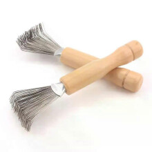 (2PCS) 1pc Hair Brush Cleaner Mini Dirt Remover Home Travel Salon Rake with Metal Wire Portable Comb Brush Wooden Handle Cleaning Tools