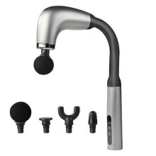 (Silver) New Smart Curved Hook Fascia Gun Electric Massager Massage Hammer Electric Fascia Gun Home Handheld Hammer Back Artifact