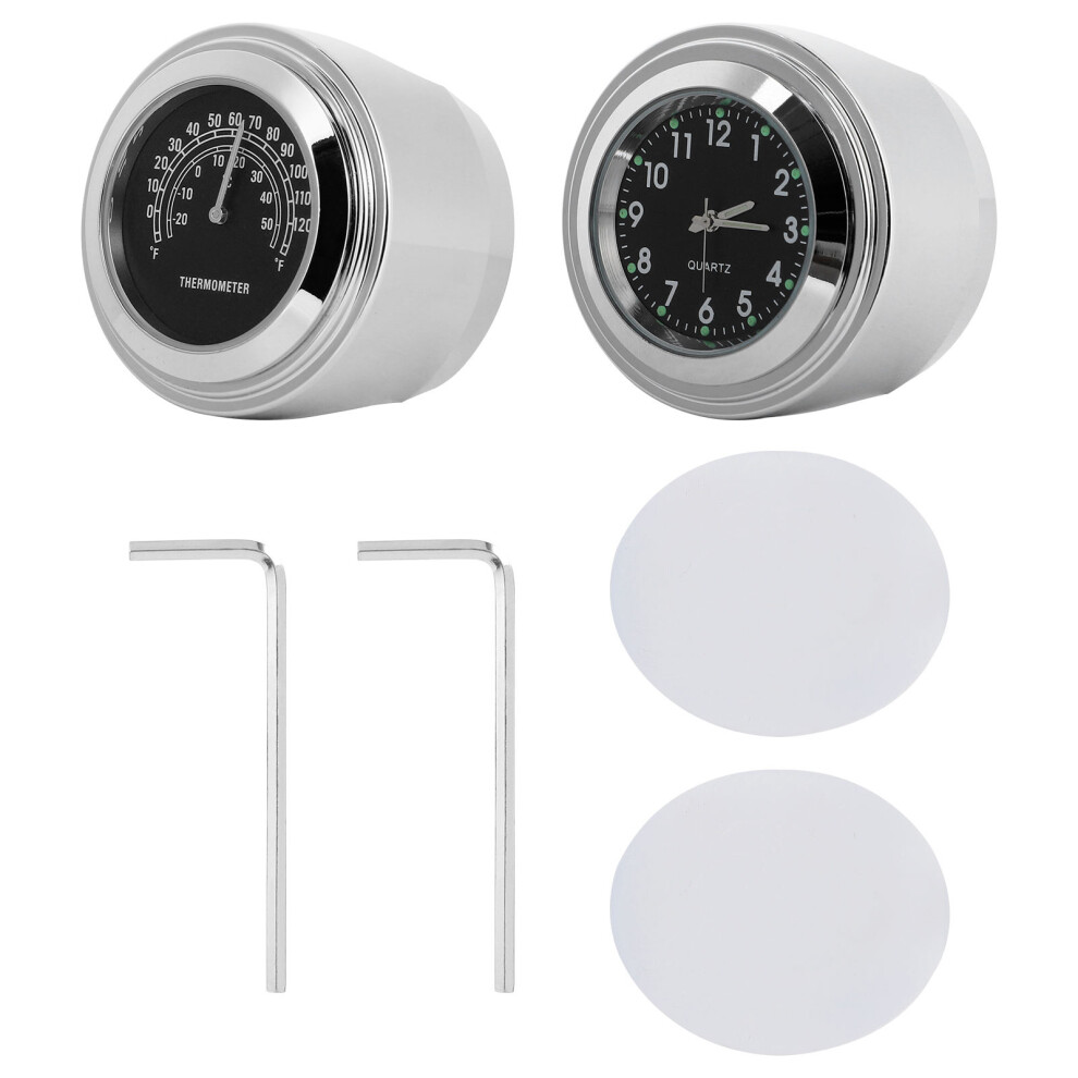 2Pcs 22-25Mm Motorcycle Handlebar Dial Clock And Thermometer For Black 061145568732