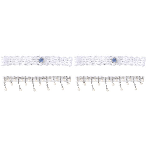 2 Paren Western Bruiloft Bruid Garter Kant Met En Parel 1