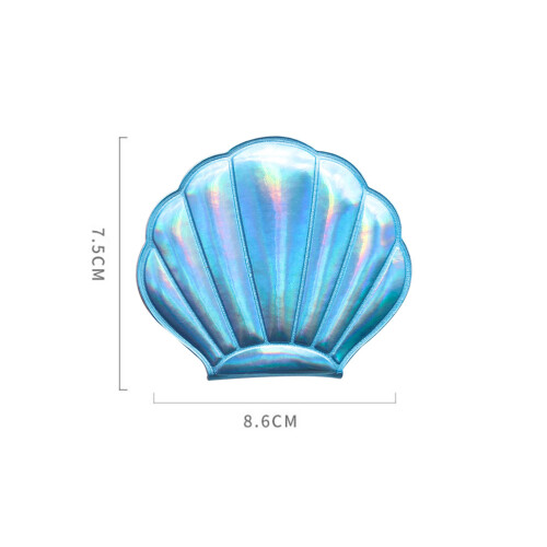 Folding Doppelseitiger Shell Spiegel Pu Tragbarer Hologramm Blau 1