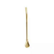 (Gold)Colorful 304 Stainless Steel Tea Drinking Straws Spoon Yerba Mate Tea Filter Reusable Bombilla Gourd Tea Tools Bar Accessories