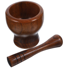 1Set Robuster Holz Knoblauchmörser Ergonomisches Küchengerät Braun