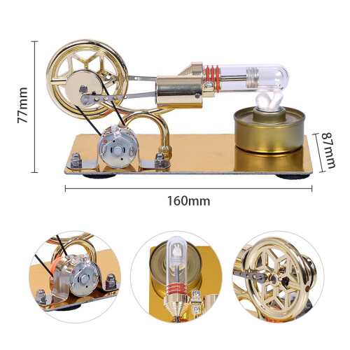 Hot Air Stirling Engine Motor LED Generator Zinc Alloy Base DIY Tool