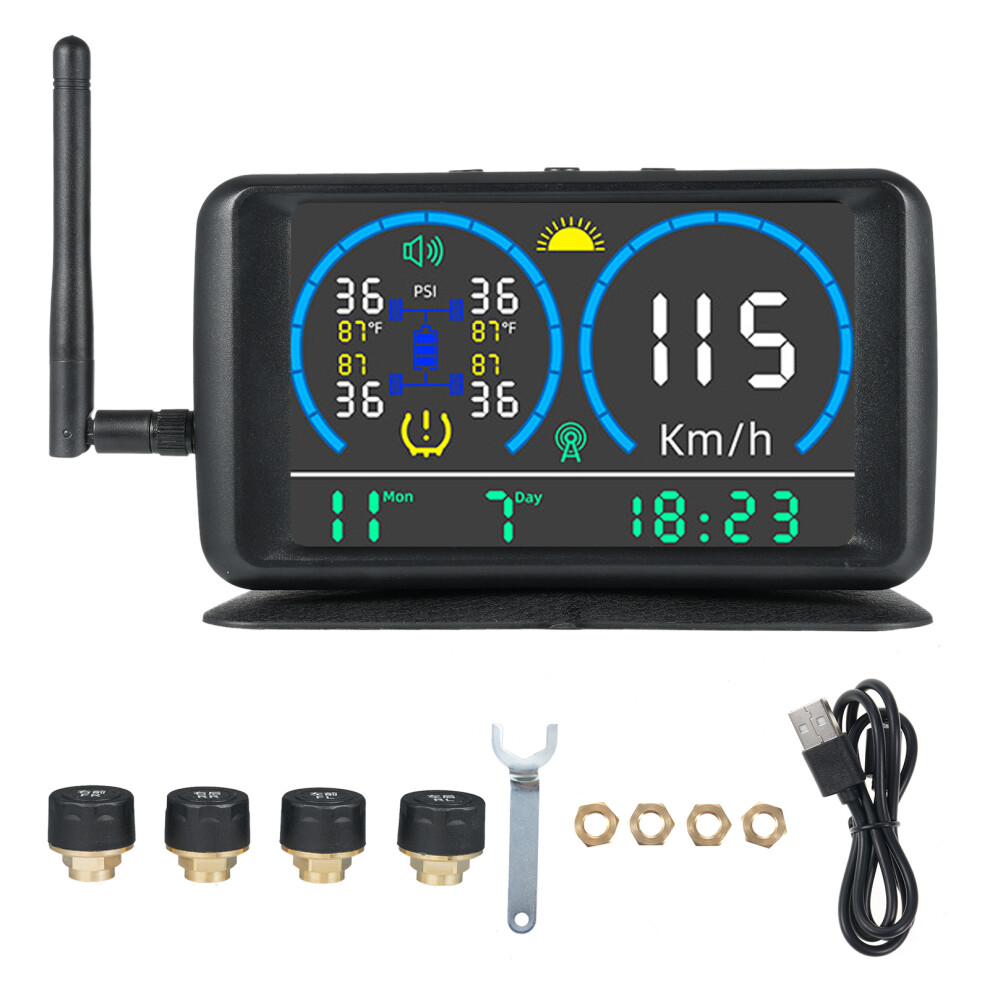 Solar Usb Tpms 5'' Lcd 4 Sensors 4 Alarms 0-13Bar For Rv Trucks 323163056135