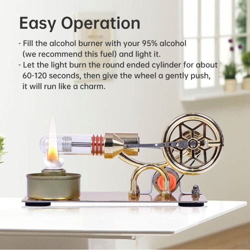Hot Air Stirling Engine Motor LED Generator Zinc Alloy Base DIY Tool 2