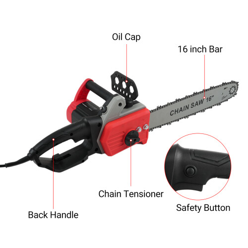 1800W Electric Chain Saw 16" Light Weight Multi Angle Cut 110V