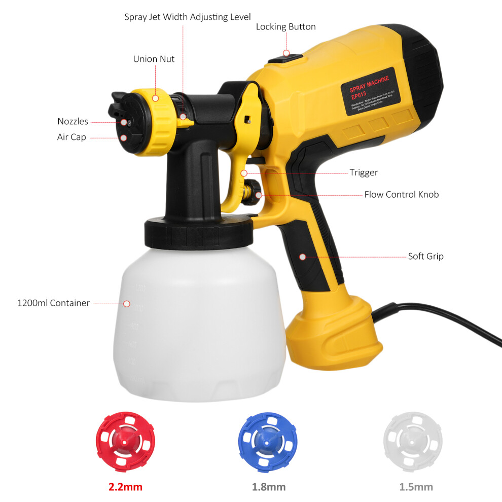600W Hvlp Paint Sprayer 3 Nozzles 3 Patterns 1200Ml Easy Clean 323163068046