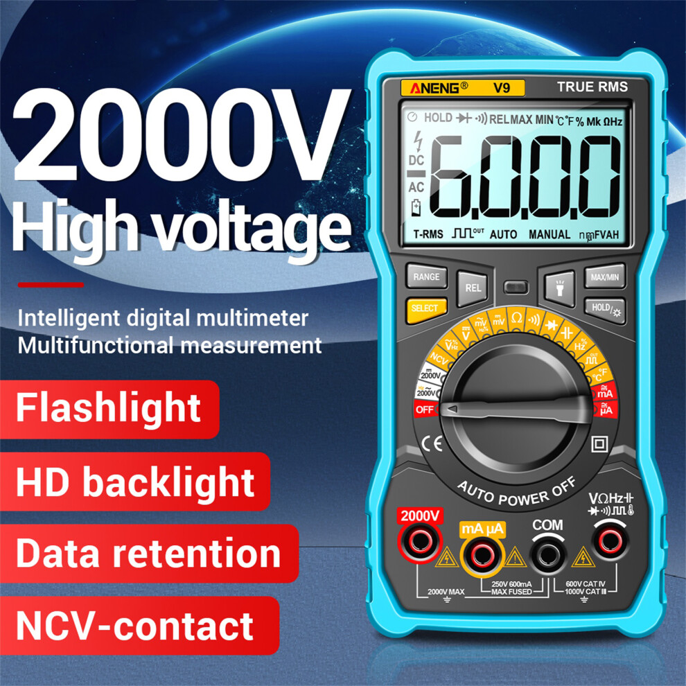Aneng V9 Digital Multimeter 6000 Counts 2000V Ac/Dc Voltmeter Ammeter 323163068725