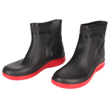 (Black Red 38 Size) Men Mid Calf Rain Boots Waterproof Non Slip Black Red 38