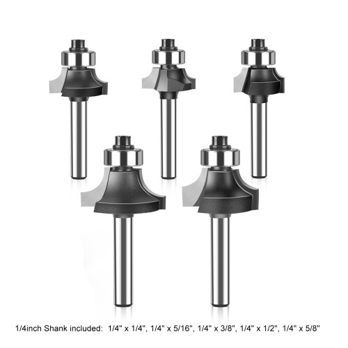 5x HSS-Fräser-Set 1/4" Schaft Schwarz Holz 1