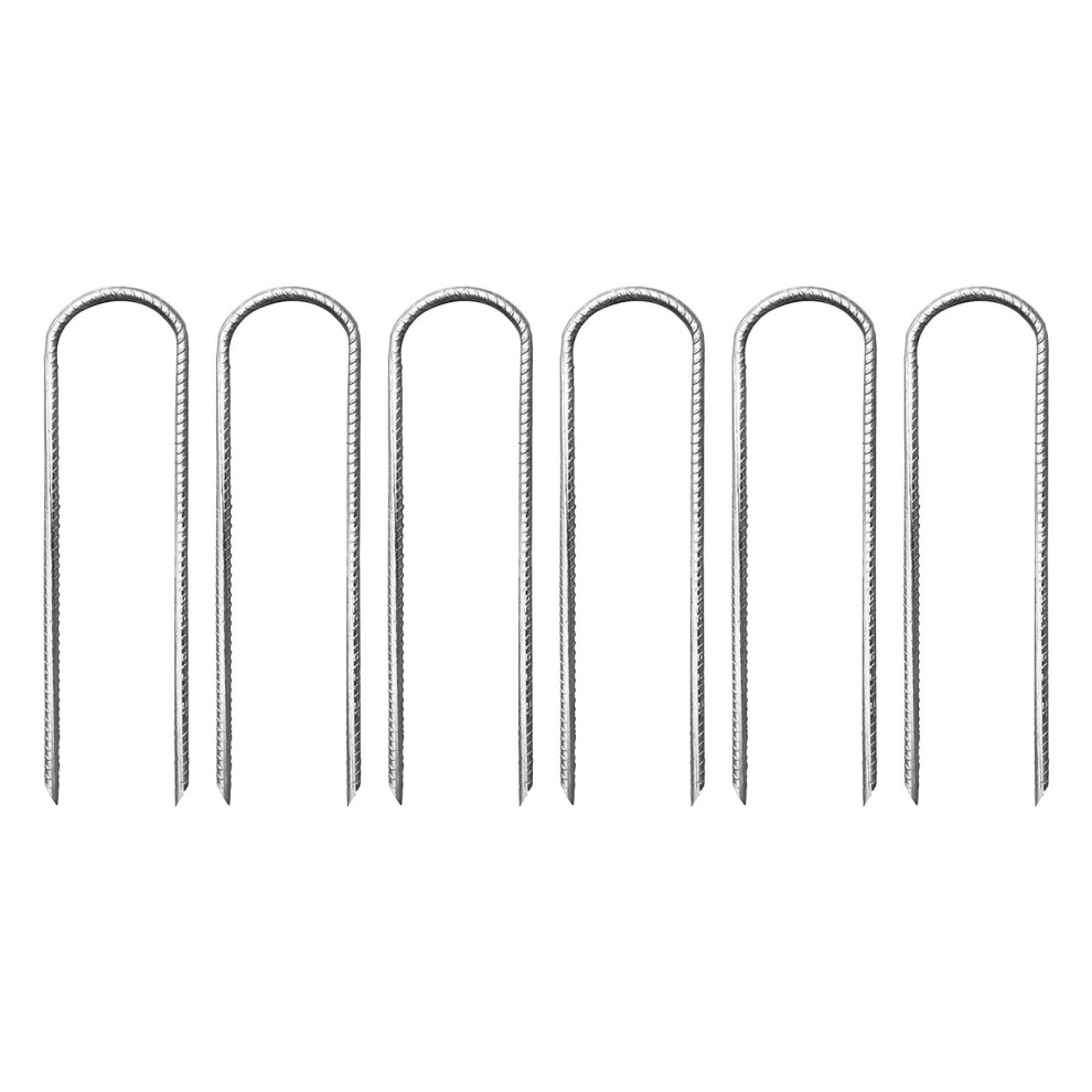 (Silver) 6Pcs Ground Stakes Steel Rebar U Shaped Garden Anchor Pegs 12In Silver 323163083360