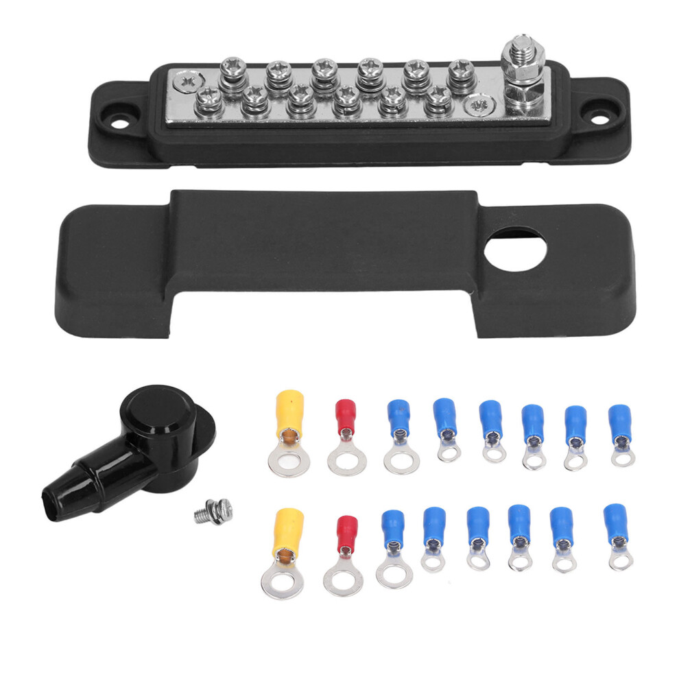 (Black) 12 Position Terminal Block Busbar 48Vdc 150A Black With Cover 323163090597