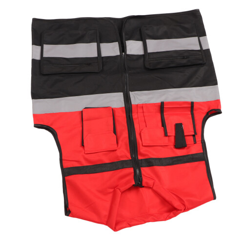 Reflective Vest Red Black Round Neck Multiple Pocket Safety Work Vest 2