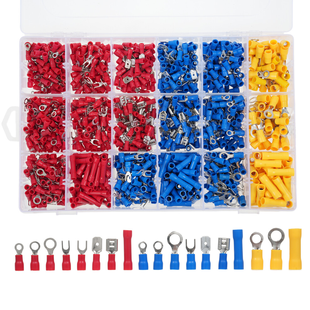1200Pcs Insulated Wire Crimp Terminals Mixed Butt Ring Fork Spade Kit 323163075310