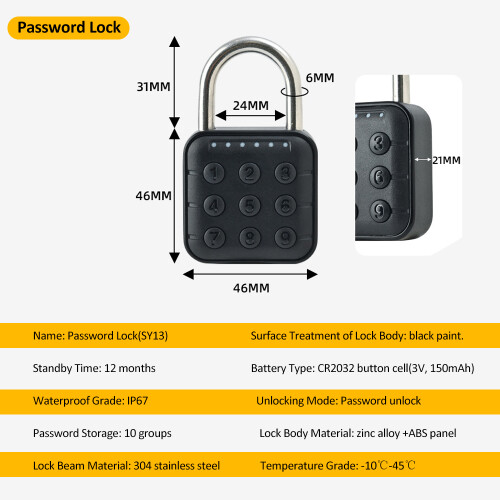 Intelligentes Vorhängeschloss Robust Gepäck Schloss CR2032 1
