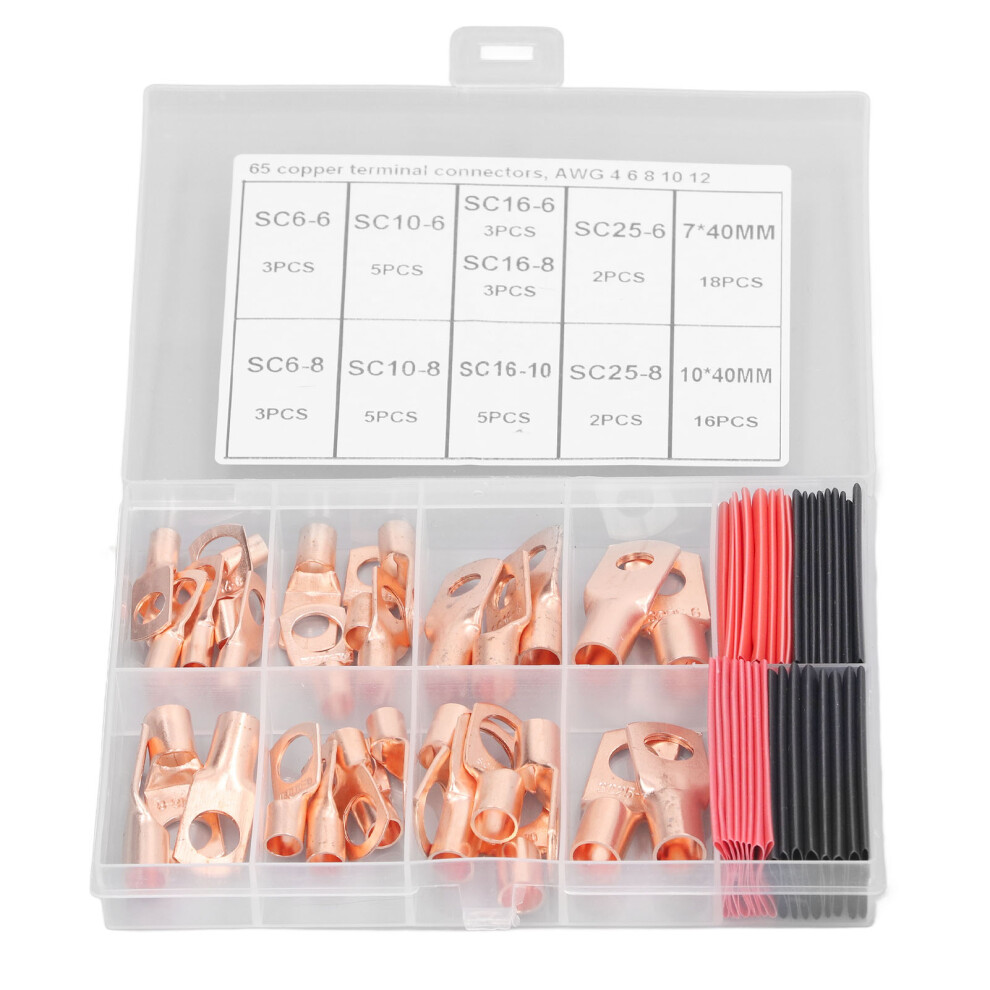 65Pcs Copper Wire Lugs Sc6-Sc25 Heat Shrink High Temp Terminals 323163091082