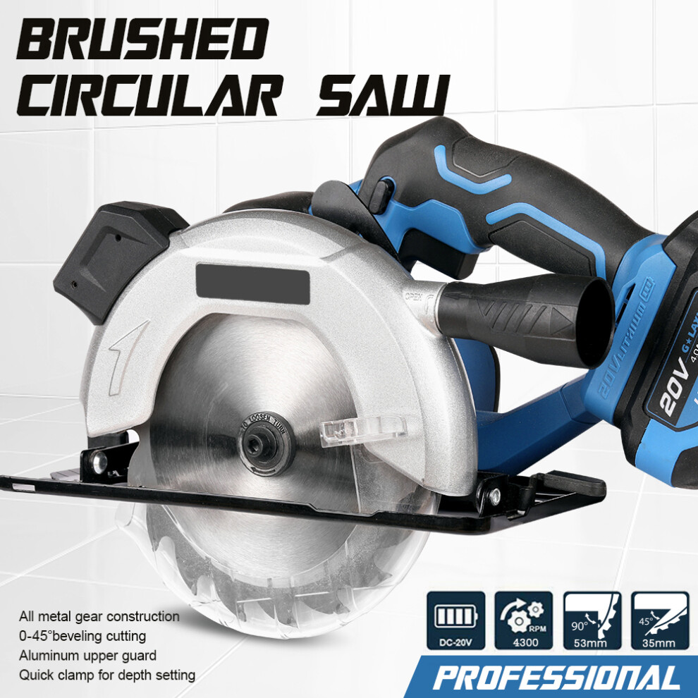 20V Cordless Circular Saw 4300Rpm Adjustable Angle Laser 2X Ã165Mm 323163089317