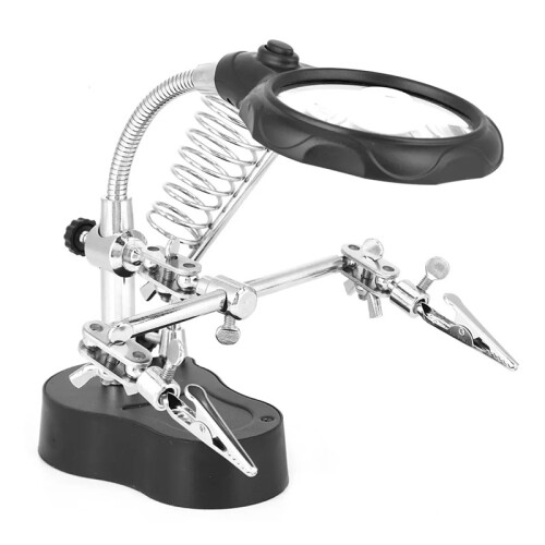 Adjustable LED Light Magnifying Lens Soldering Third Hand Clamp