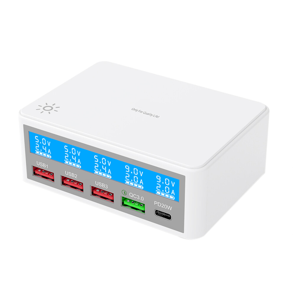 65W 5-Port Usb Charger Lcd Pd 20W+Qc3.0 Multi-Device Charging Station 323163094885