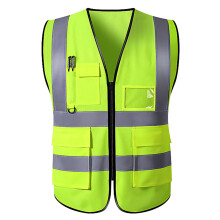 (Multi Pocket Green) Sicherheits-Rückweste Industrie Reißverschluss Mehrtaschen Grün