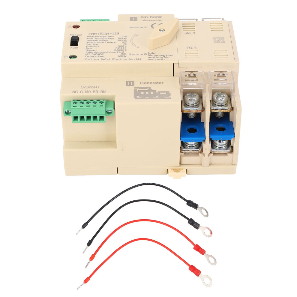 Automatic Transfer Switch 2P 100A 220V Silver Contact Manual Mode 323163102924